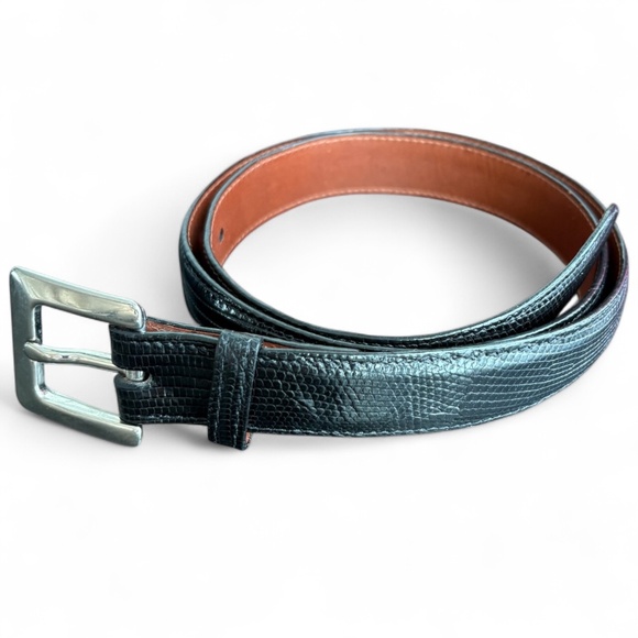 Vintage Coach Black Lizard-Embossed Leather Belt – Made in USA Size Large - Picture 2 of 5
